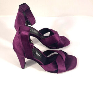 Sol Sana Tallulah Heel Shoes Womens Size 37 Berry Velvet Ankle Strap Block Heels